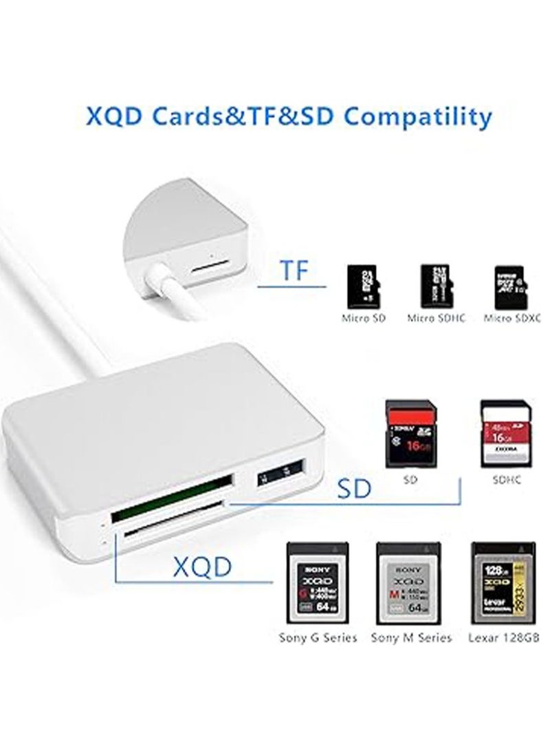 XQD Card Reader USB C,XQD/SD/TF Card Reader Type C,Dual USB3.0 Card Adapter Read 3 Cards for SD(HC/XC),TF, Sony G Series, Lexar USB Mark Card, Compatible for Type-C Laptop, Support Windows/Mac OS - Image 3