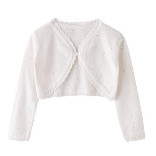 Miccina Girls Cardigan Bolero Shrug Hollow Out Sweater Baby Toddler Kids Long Sleeve Knit Button Cover Up Cropped Tops - Image 2