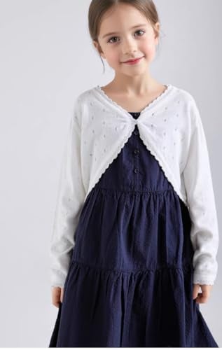 Miccina Girls Cardigan Bolero Shrug Hollow Out Sweater Baby Toddler Kids Long Sleeve Knit Button Cover Up Cropped Tops - Image 3