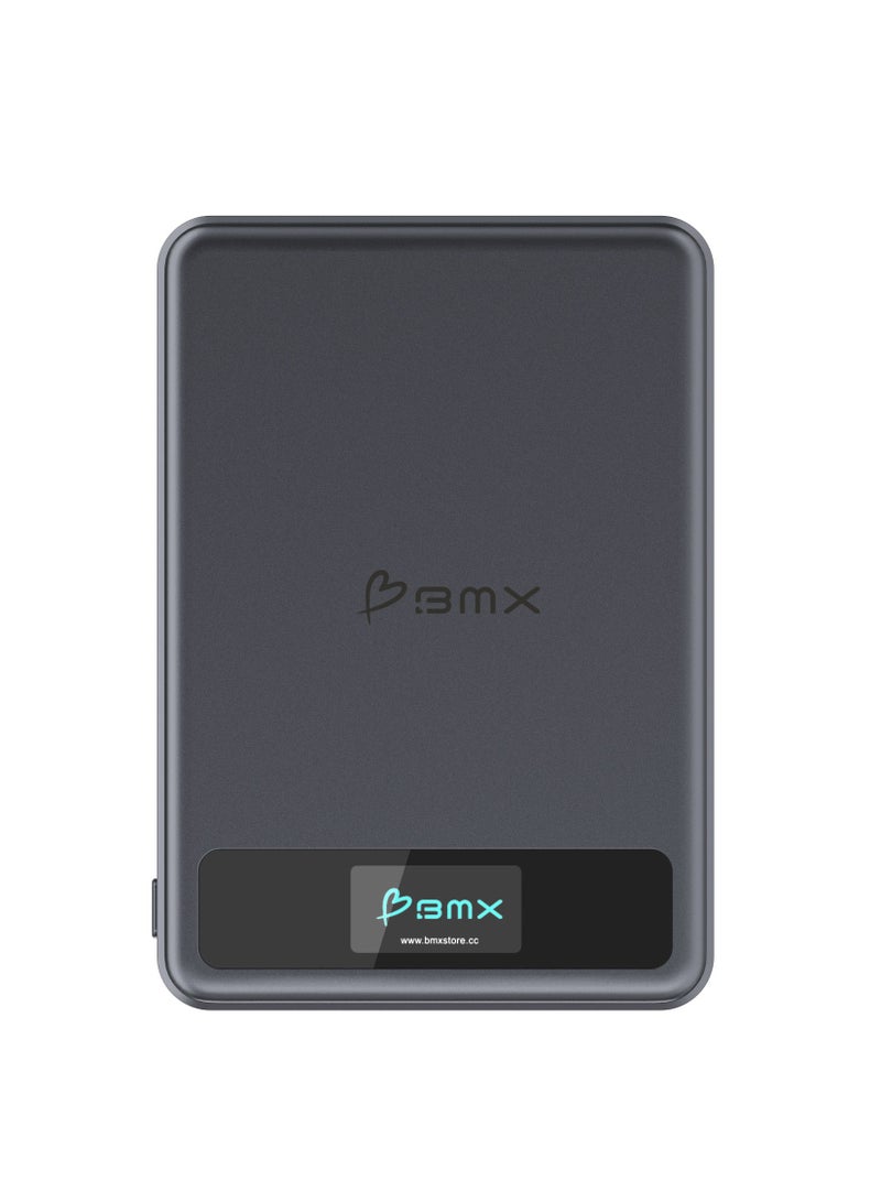 BMX SolidSafe™ 5K Magnetic Power Bank | Solid State Technology, Safe and Efficient, TSA Flight Approved, 15W/20W Wireless/Wired, USB-C Fast Charging, Info Display, Compact & Lightweight - Black - Image 1