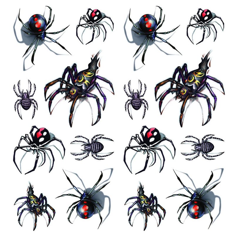 Oottati 2 Sheets Halloween Shadow, 3D Assorted Black Widow Spider Waterproof Arm Hand Temporary Tattoo Stickers Look Real and Last Long