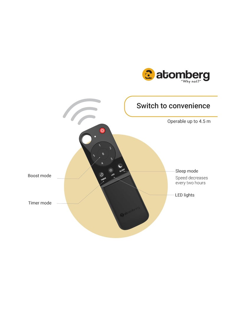 atomberg Efficio 1200mm BLDC Ceiling Fan with Remote Control | BEE 5 star Rated Energy Efficient Ceiling Fan | High Air Delivery with LED Indicators | 2+1 Year Warranty (Matte Black)  - Image 3