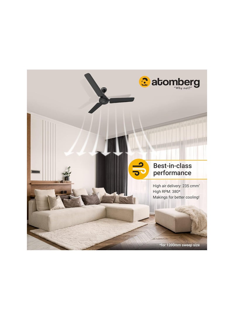 atomberg Efficio 1200mm BLDC Ceiling Fan with Remote Control | BEE 5 star Rated Energy Efficient Ceiling Fan | High Air Delivery with LED Indicators | 2+1 Year Warranty (Matte Black)  - Image 2