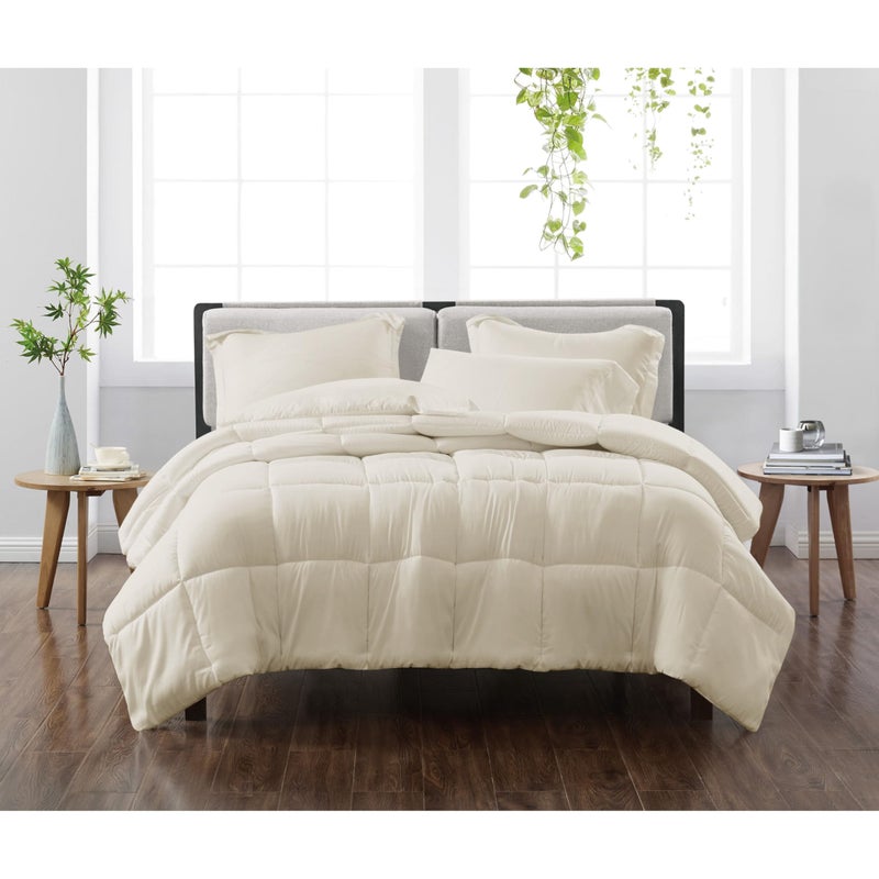 Cannon Heritage Solid Comforter Set Ivory Polyester 3Piece King Comforter Set Solid Color Themed for Men and Women OEKOTEX Certified Confidence
