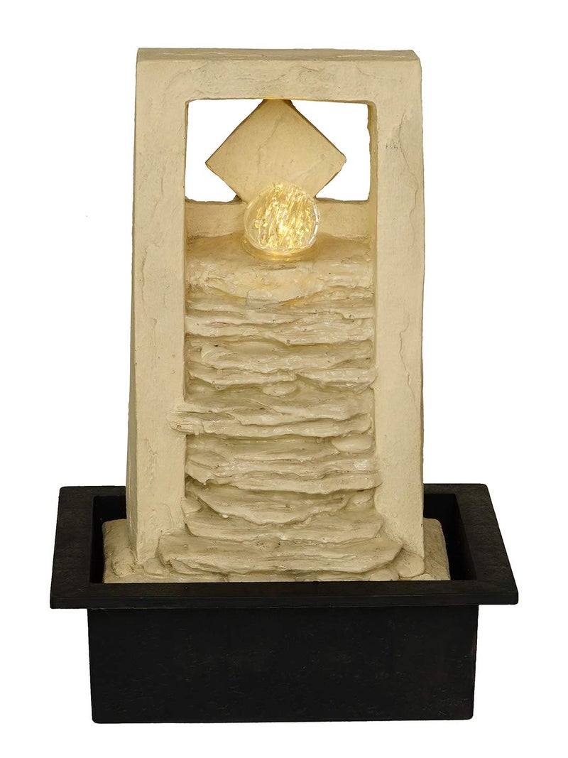 CHRONIKLE CHRONIKLE Polyresin Rock Finish Table Top Indoor Home Decor Waterfall Fountain with Yellow LED Light Speed Controller Pump Crystal Ball Size 405 x 295 x 22CM Weight 2240grm Color Cream 