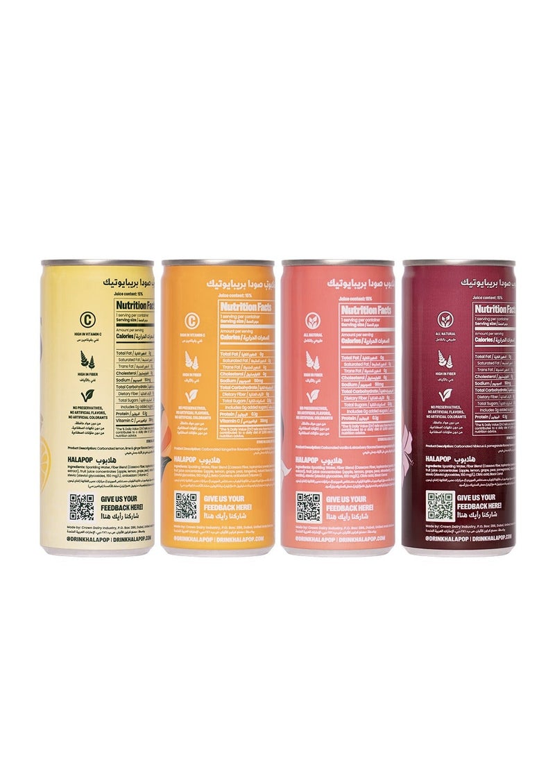 HalaPop Prebiotic Soda – Ginger Lemon, Tangerine, Pomegranate Hibiscus & Strawberry Vanilla |4 x 250ml, 6g Fiber, No Added Sugar - Image 5