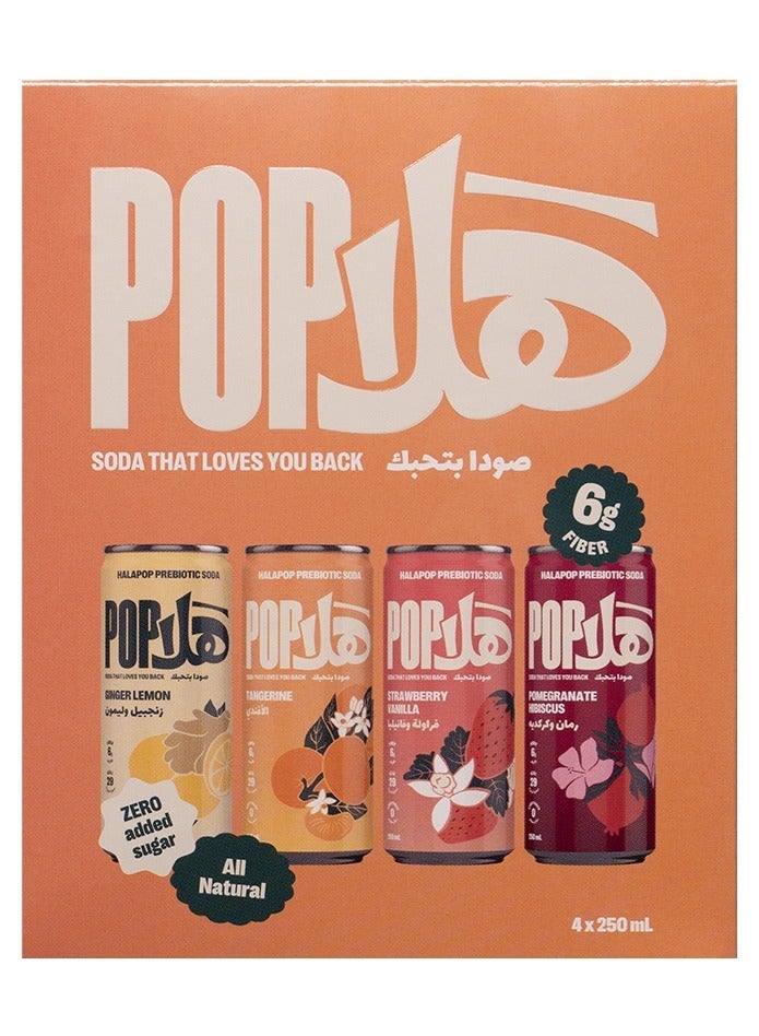 HalaPop Prebiotic Soda – Ginger Lemon, Tangerine, Pomegranate Hibiscus & Strawberry Vanilla |4 x 250ml, 6g Fiber, No Added Sugar - Image 4