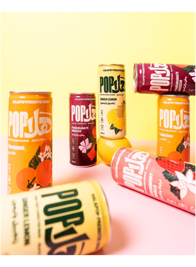 HalaPop Prebiotic Soda – Ginger Lemon, Tangerine, Pomegranate Hibiscus & Strawberry Vanilla |4 x 250ml, 6g Fiber, No Added Sugar - Image 3