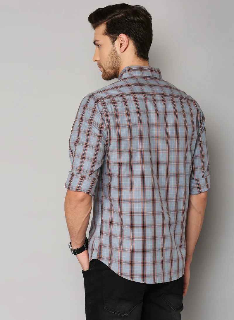 Dennis Lingo Slim Fit Grey Men's Solid Shirt, Spread Collar, Full Sleeves, 100% Cotton,