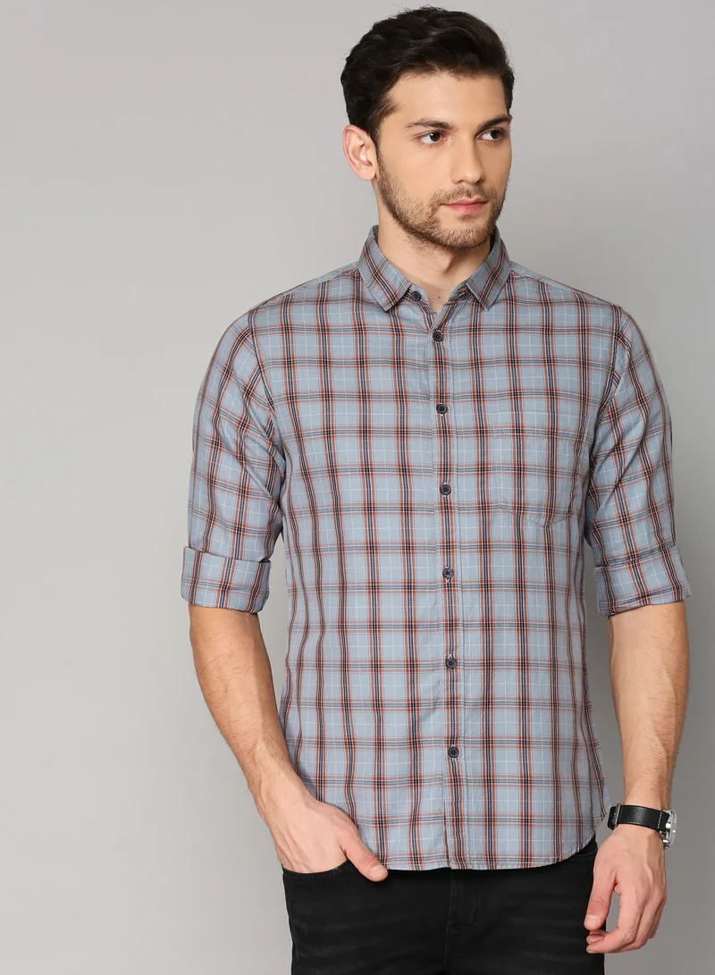 Dennis Lingo Slim Fit Grey Men's Solid Shirt, Spread Collar, Full Sleeves, 100% Cotton,