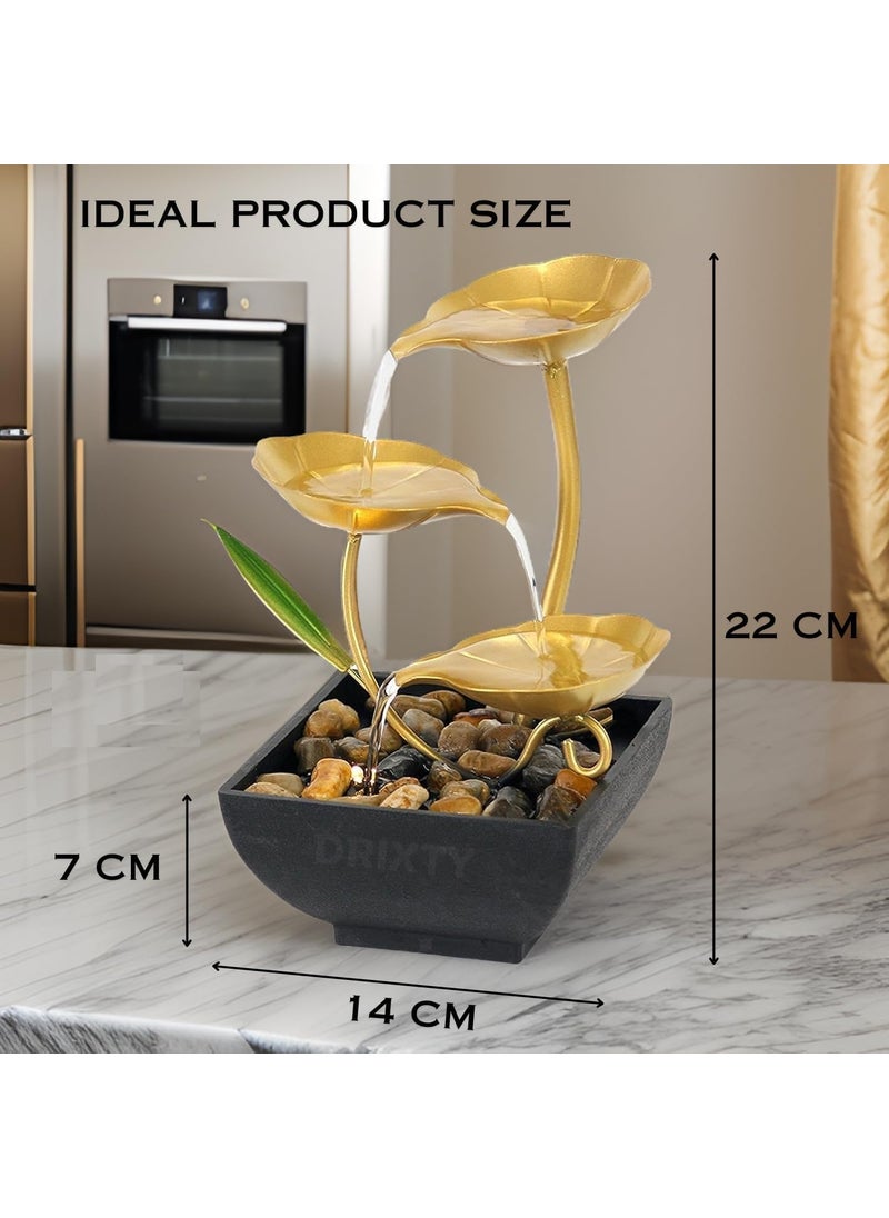 AERROW QUICK AERROW QUICK Tabletop Water Fountain 3 Tier Lotus Leaf Tabletop Fountain with Natural River Rock Indoor Zen Relaxation for Office Living Room or Bedroom Dcor  - Image 5
