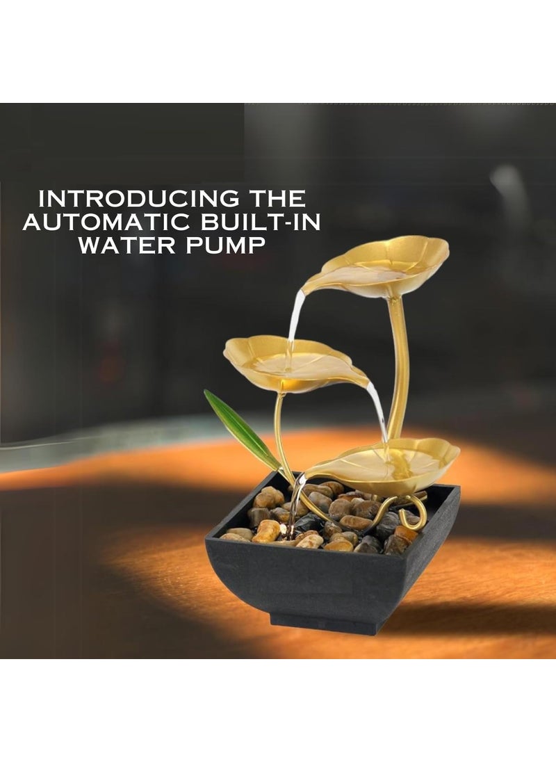 AERROW QUICK AERROW QUICK Tabletop Water Fountain 3 Tier Lotus Leaf Tabletop Fountain with Natural River Rock Indoor Zen Relaxation for Office Living Room or Bedroom Dcor  - Image 2