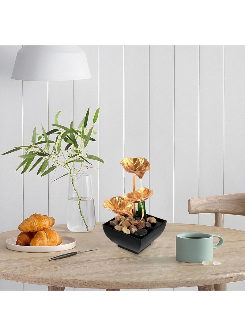 AERROW QUICK AERROW QUICK Tabletop Water Fountain 3 Tier Lotus Leaf Tabletop Fountain with Natural River Rock Indoor Zen Relaxation for Office Living Room or Bedroom Dcor  - Image 3
