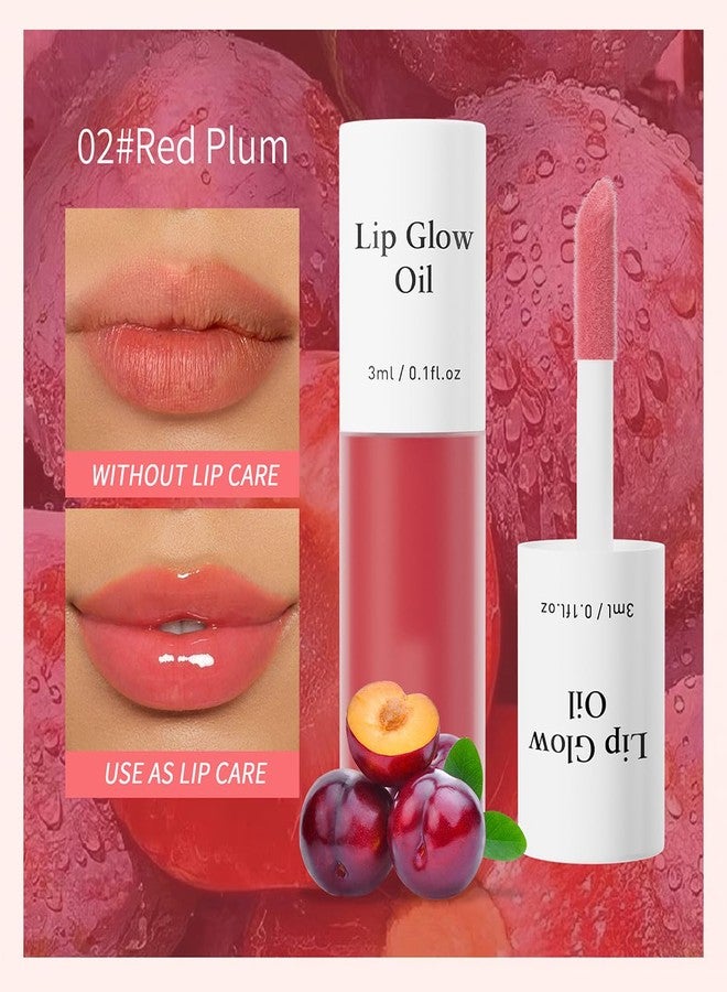 Tiejdhr Korean Lip Oil - Fruity Flavor Lip Glow Oil, Moisturizing Hydrating & Nourishing Non-stick Cup Transparent Plumping Lip Gloss for Dry Lips & Lip Care (02#Red Plum) - Image 3