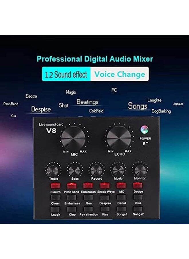 Arabest V8 Sound Card For Live Streaming Voice Changer Live Sound Card With Effects Bluetooth Audio Mixer For Music Recording Karaoke Singing Podcast For Cell Phone Iphone Pc Type C 1200Mah  - Image 3