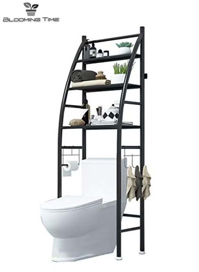 BLOOMING TIME - 3-Layer Storage Rack Above The Toilet, Easy To Install, Space-Saving, Black - Image 1