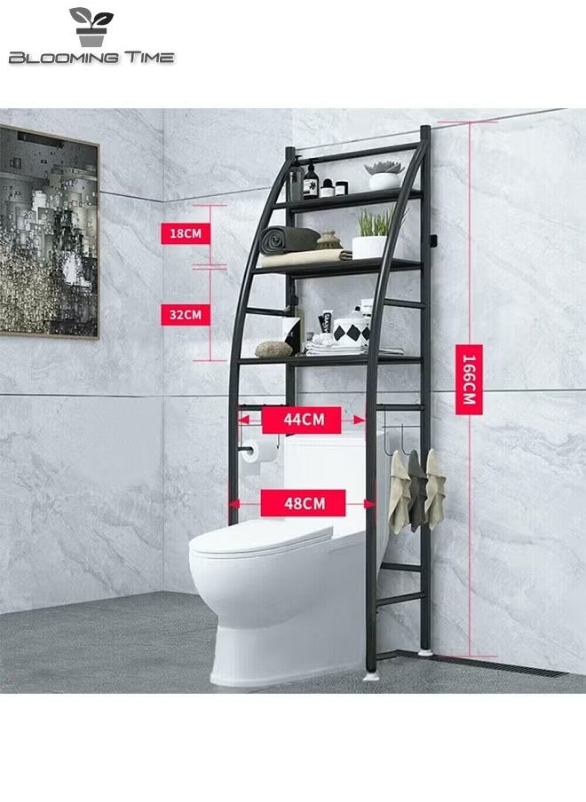 BLOOMING TIME - 3-Layer Storage Rack Above The Toilet, Easy To Install, Space-Saving, Black - Image 1