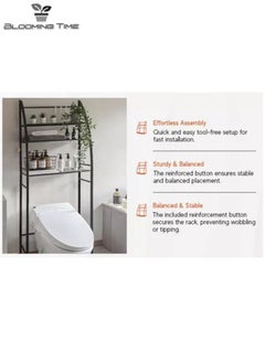 BLOOMING TIME 3-Layer Storage Rack Above The Toilet, Easy To Install, Space-Saving, Black  - Image 4