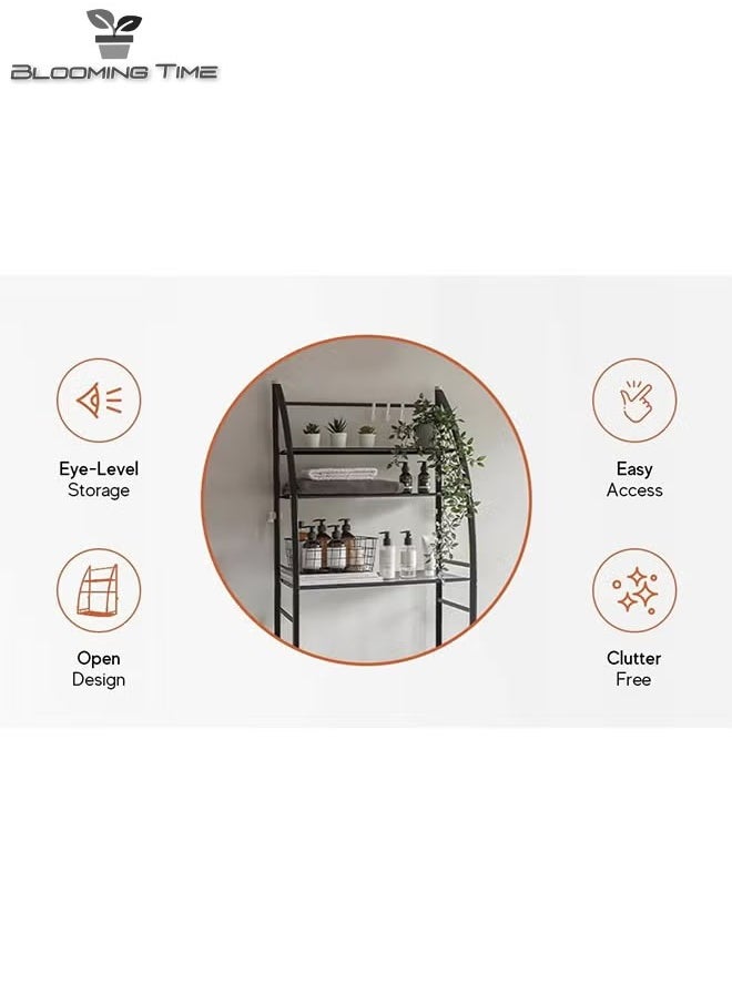 BLOOMING TIME - 3-Layer Storage Rack Above The Toilet, Easy To Install, Space-Saving, Black - Image 1