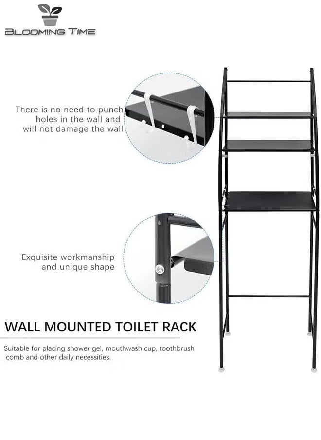 BLOOMING TIME - 3-Layer Storage Rack Above The Toilet, Easy To Install, Space-Saving, Black - Image 1