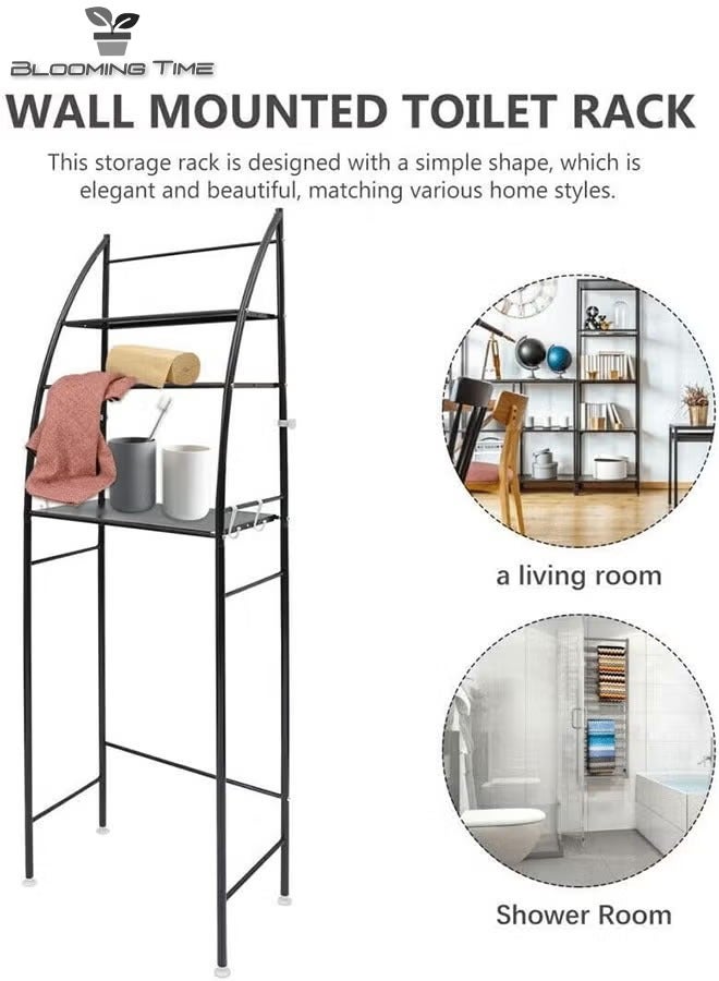 BLOOMING TIME - 3-Layer Storage Rack Above The Toilet, Easy To Install, Space-Saving, Black - Image 1