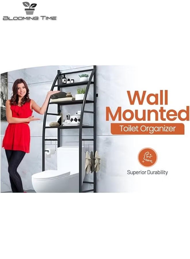 BLOOMING TIME - 3-Layer Storage Rack Above The Toilet, Easy To Install, Space-Saving, Black - Image 1