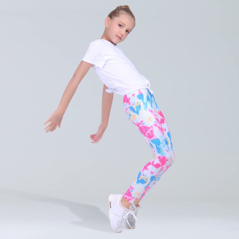 Quedoris Girls 3-Pack Printed Leggings Tie Dye Fuchsia Green Purple Pink 130Y - Image 4