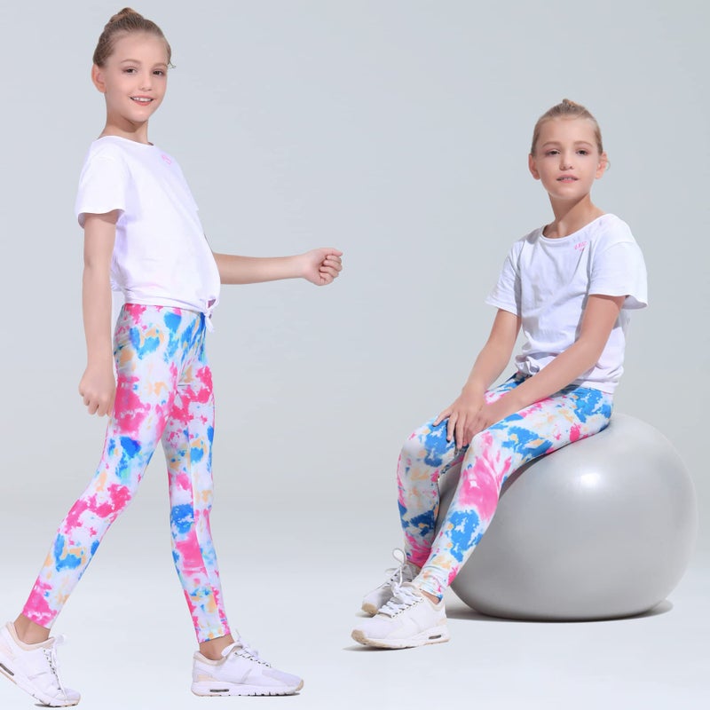 Quedoris Girls 3-Pack Printed Leggings Tie Dye Fuchsia Green Purple Pink 130Y - Image 2