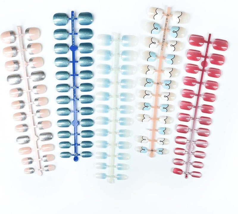 120pcs Press on Nails Cat Eye Ombre Glitter - False Nail Art Tips with Tool for Women and Girls - Image 2