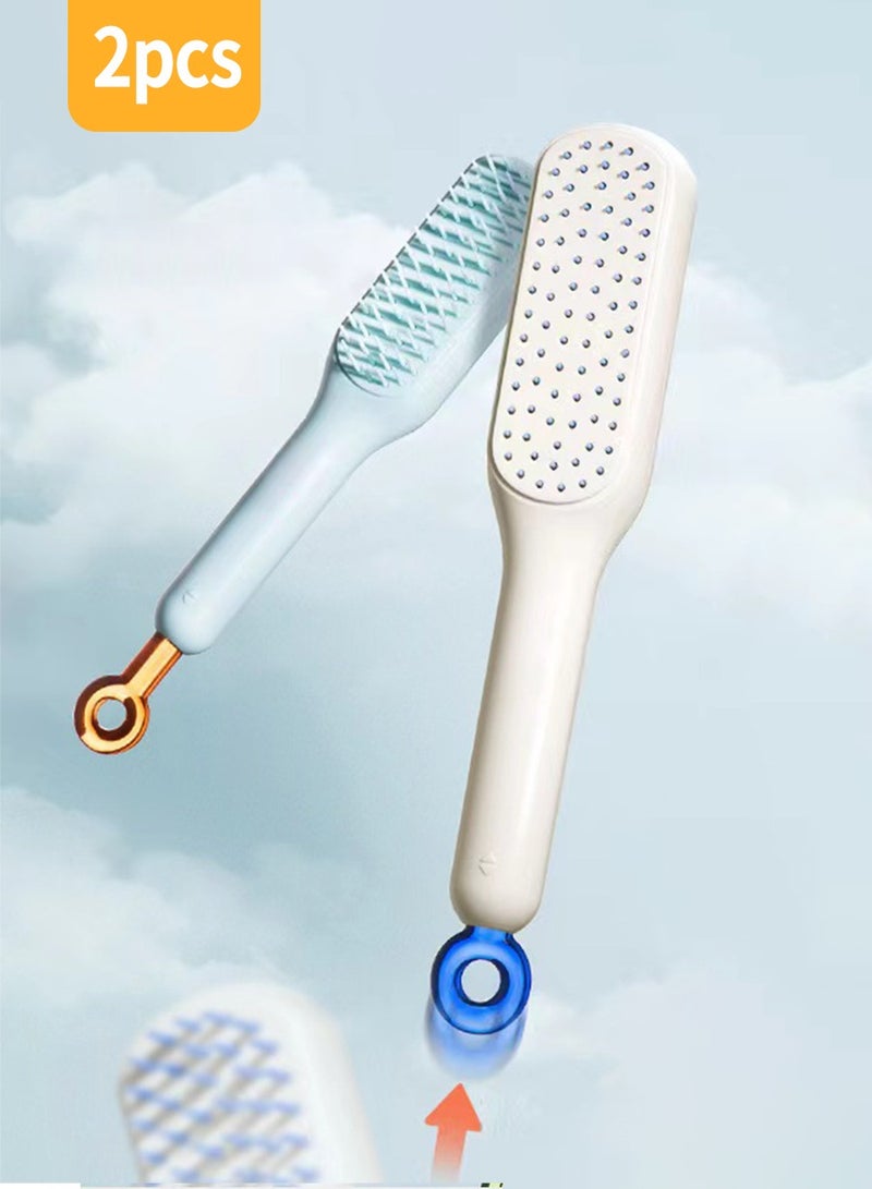 2pcs Hair Brush Self Cleaning, Self-Cleaning Anti-Static Massage Comb, Self Cleaning Hair Brush, One-Pull Clean Massage Comb, Scalable Rotate Lifting Clean Hair Brush, Smooth Hair - Image 1