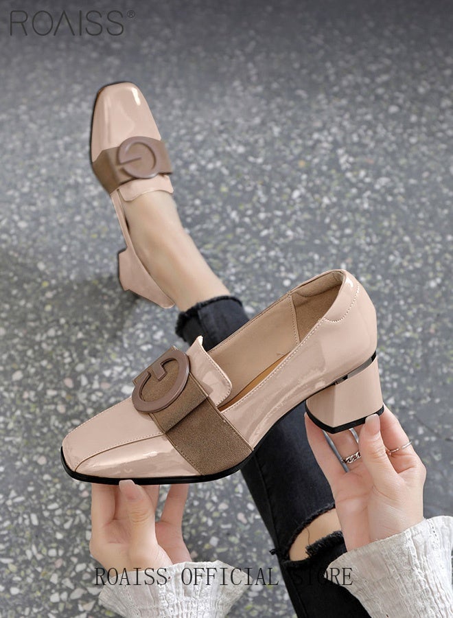 roaiss Fashion Office Ladies Shoes Women Pu Leather Pumps Shoes British Style Square Toe Leather Shoes Mid Heel Chunky Heel Women's Shoes - Image 5