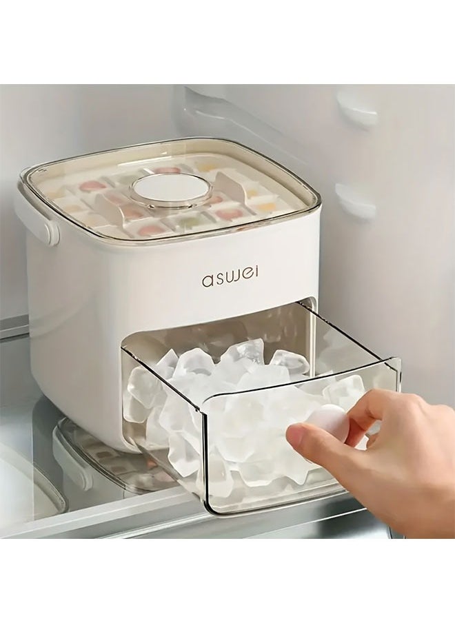 Double Layer 48 Grid Ice Cube Tray with Transparent Window - Leak-Proof Lid & Portable Handle, Premium Freezer Essential for Hot Climates, Easy Release Design for Summer Drinks (White)