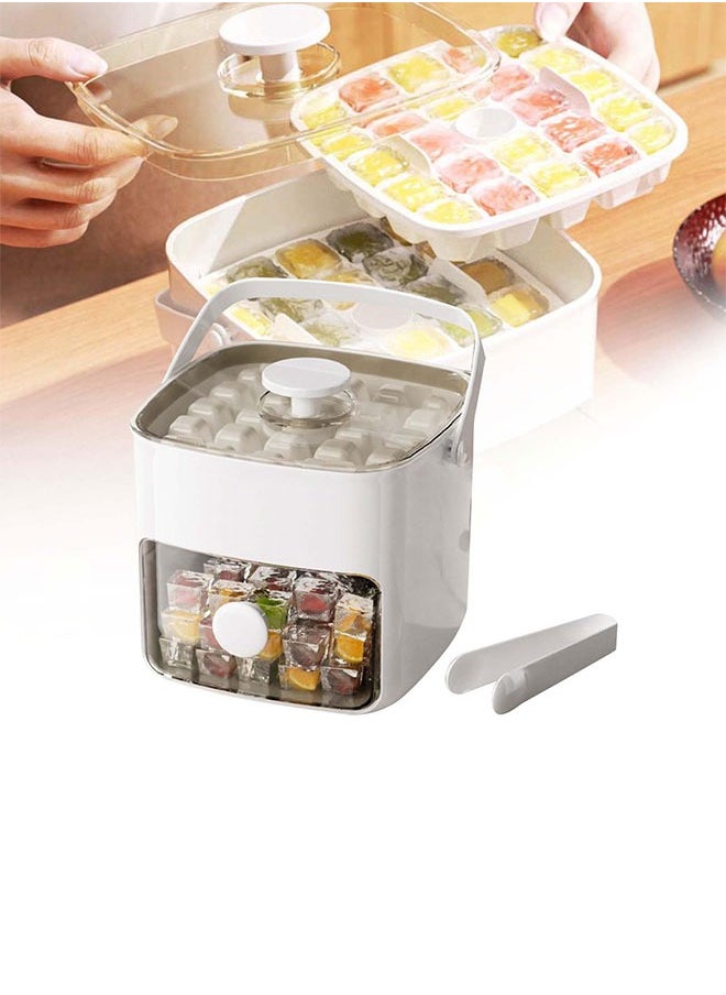 Double Layer 48 Grid Ice Cube Tray with Transparent Window - Leak-Proof Lid & Portable Handle, Premium Freezer Essential for Hot Climates, Easy Release Design for Summer Drinks (White)