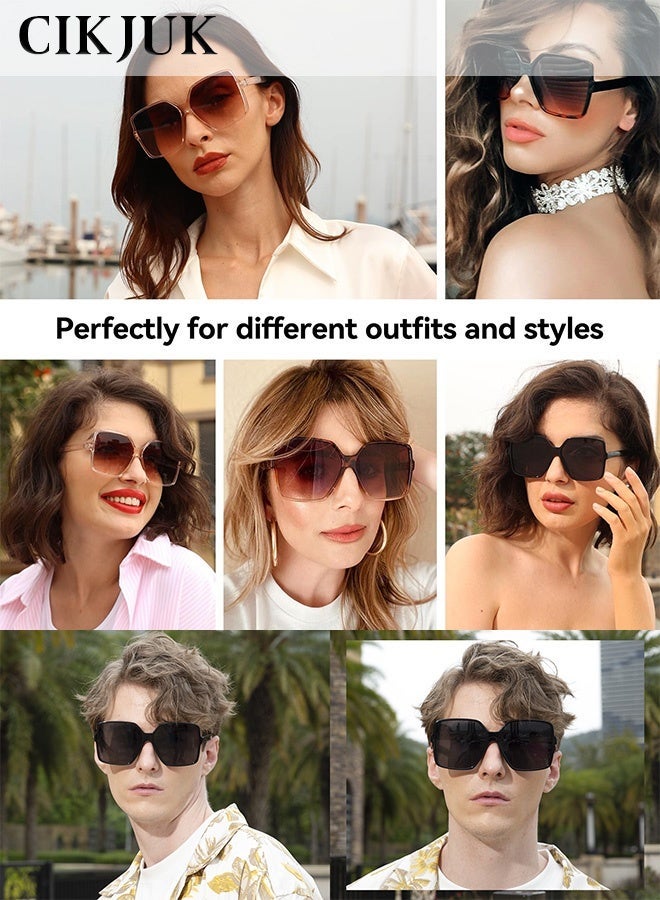 CIKJUK Oversized Sunglasses Women Men Square Chic Women's Men's Sunglass Large Sun Glasses Fashion Shades UV Protection Sun Glas Brown - Image 5