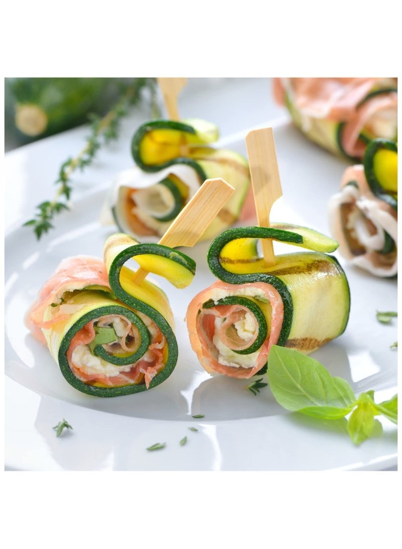 200 PCS Bamboo Skewers for Appetizers, 12cm Toothpicks, Picks for Drinks, Fruit Kababs, Sausage, Barbecue Snacks, Natural Wooden Paddle Skewer Mini Food Sticks, Charcuterie Accessories (Beige) - Image 5