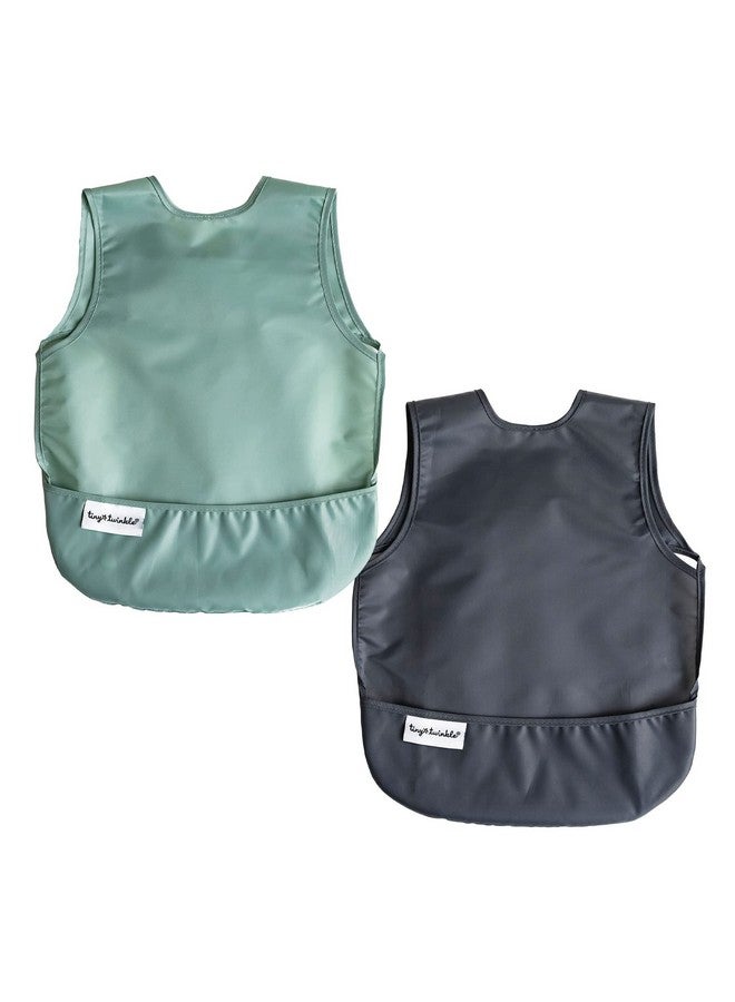 Tiny Twinkle Tiny Twinkle Mess-Proof Apron Toddler Bibs w/Tug-Proof Closure, Baby Food Bibs, 2 Pack (Sage Charcoal, Large 2-4 Years)  - Image 1
