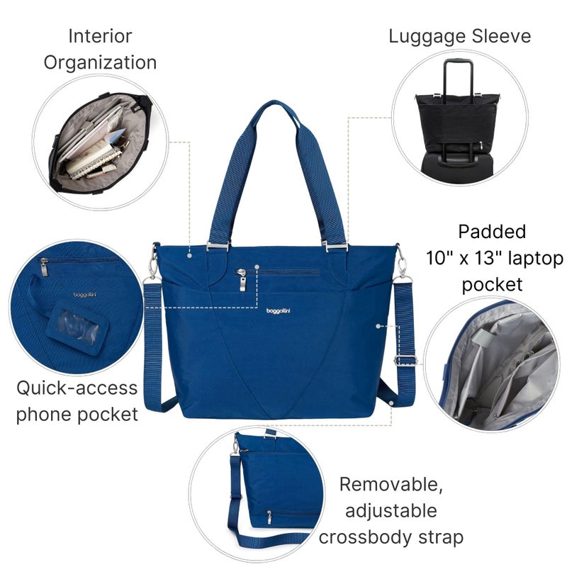 Baggallini Avenue Tote Bag - Lightweight, Water Resistant, Carry-On Travel Purse With Zippered Pockets and Laptop Sleeve - Image 3
