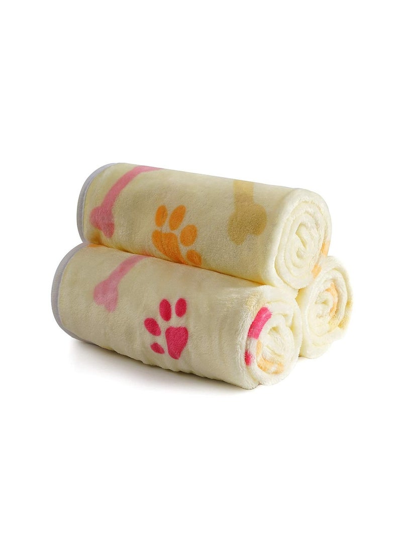 Generic Puppy Blanket, Kitten Blankets, 1 Pack 3 Blankets for Dogs, Super Soft Fluffy Premium Fleece Pet Blanket Flannel Throw for Dog Puppy Cat Bone Paw, Light Yellow, Kitten Puppy Small Animals Towel  - Image 3