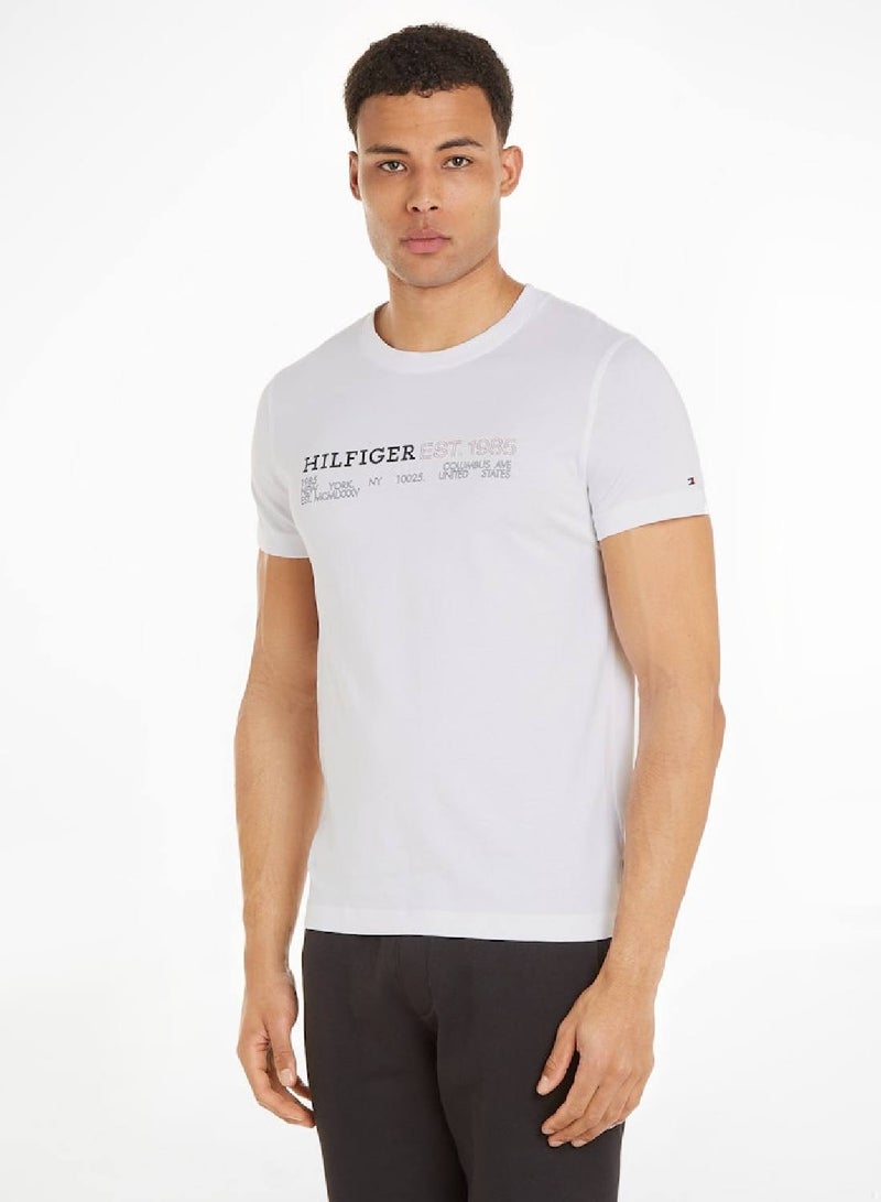TOMMY HILFIGER Men's Hilfiger Printed Chest Logo Featuring a Crew Neck T-Shirt - Cotton, White - Image 1