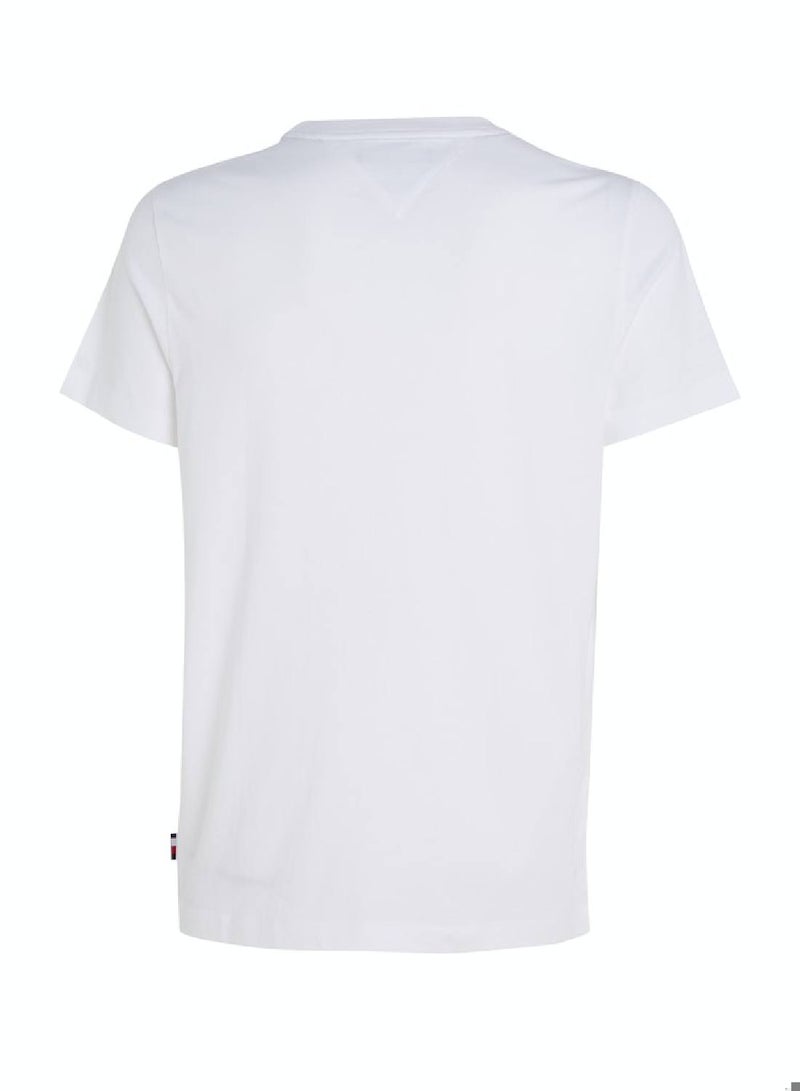 TOMMY HILFIGER Men's Hilfiger Printed Chest Logo Featuring a Crew Neck T-Shirt - Cotton, White - Image 4