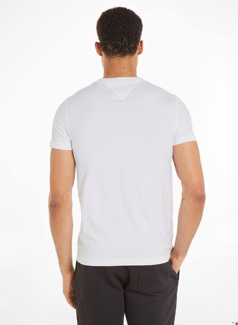 TOMMY HILFIGER Men's Hilfiger Printed Chest Logo Featuring a Crew Neck T-Shirt - Cotton, White - Image 3
