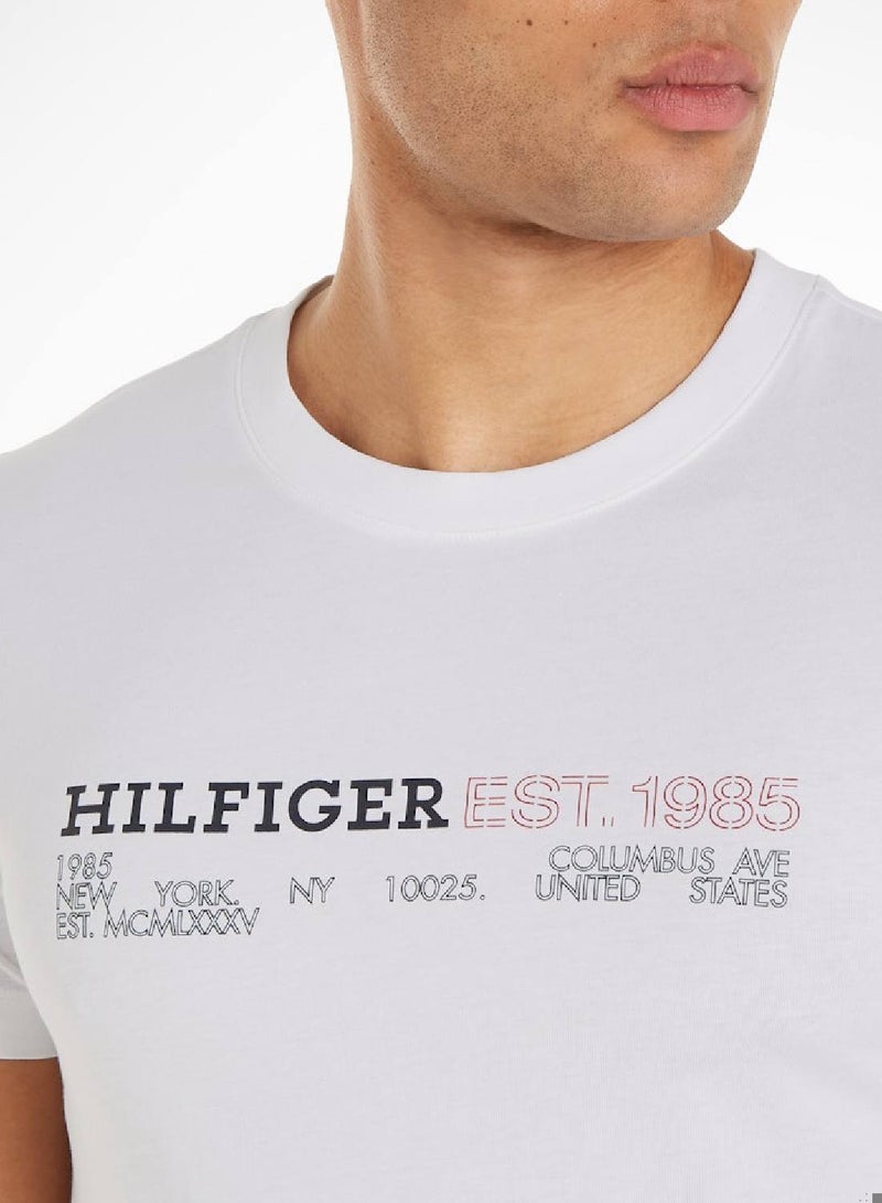 TOMMY HILFIGER Men's Hilfiger Printed Chest Logo Featuring a Crew Neck T-Shirt - Cotton, White - Image 5