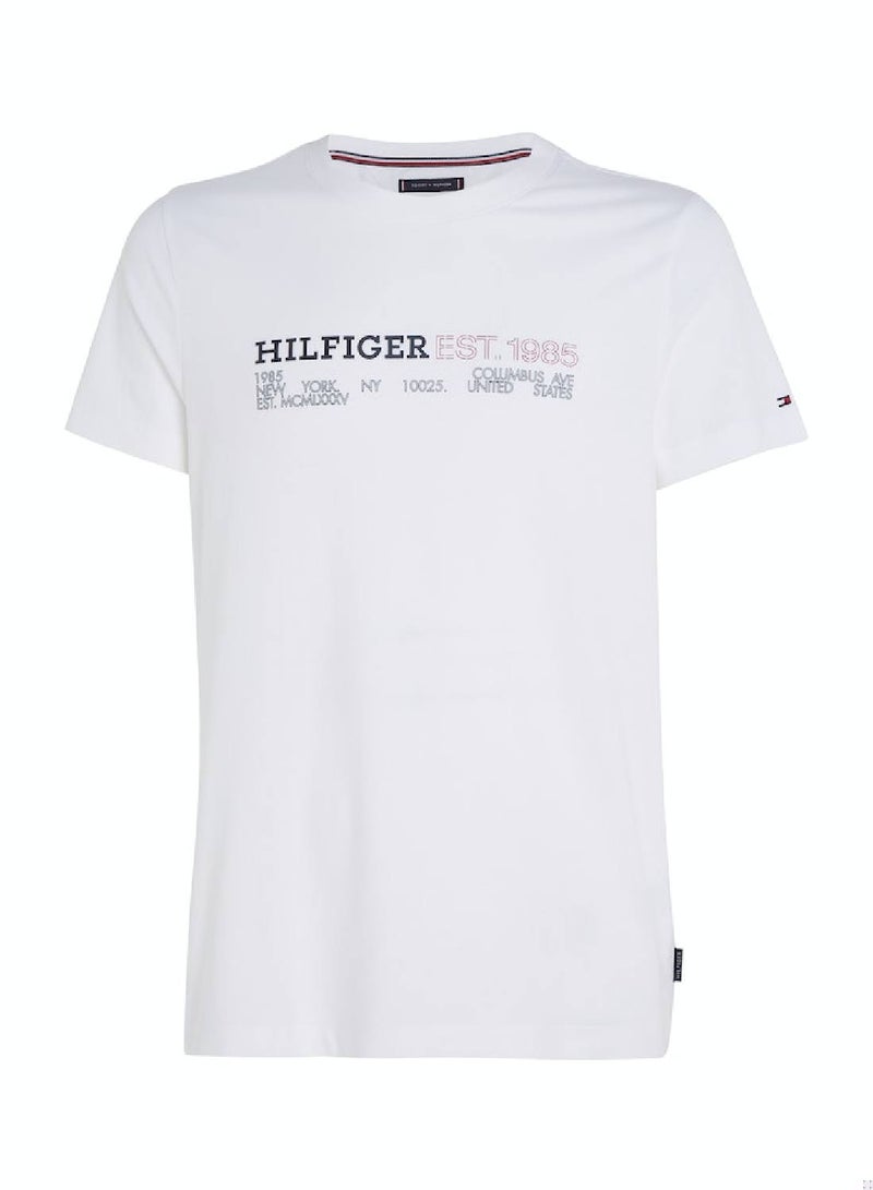 TOMMY HILFIGER Men's Hilfiger Printed Chest Logo Featuring a Crew Neck T-Shirt - Cotton, White - Image 2