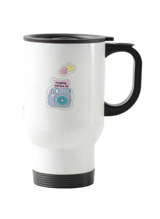 RYN Cartoon Camera Printed Travel Mug White 13centimeter