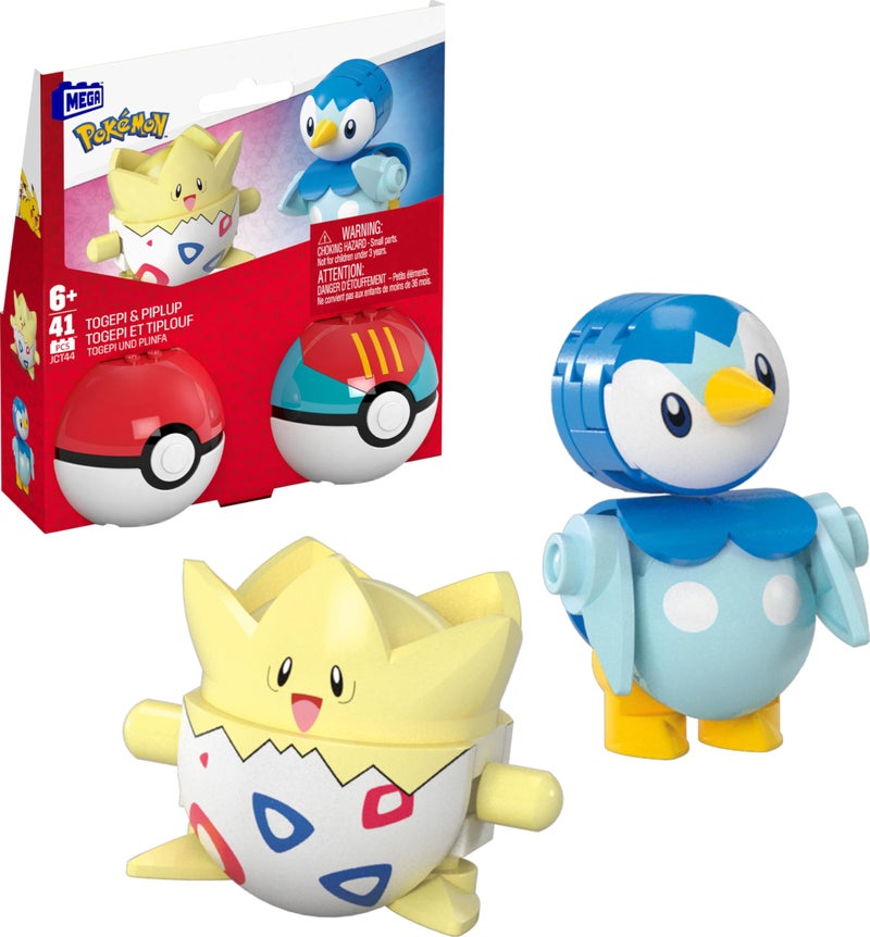 Mega Brands MEGA Pokémon Action Figure Building Toys Set, Poké Ball 2-Pack, Togepi and Piplup with 41 Pieces, for Kids - Image 1