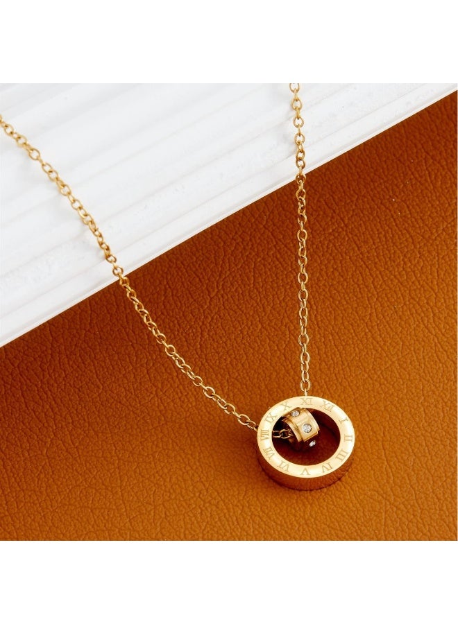 Goolsky قلادة مزدوجة من الفولاذ التيتانيوم باللون الوردي الذهبي - تصميم الأرقام الرومانية، أسلوب متعدد الطبقات، للارتداء اليومي/هدية رومانسية، عصرية 2025 - Image 4