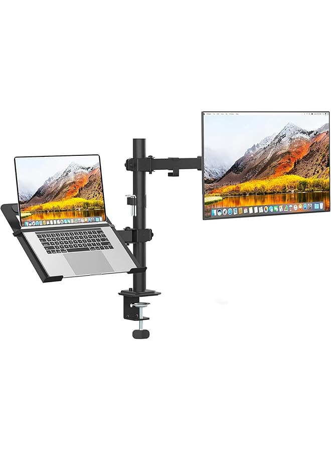 erorex Monitor And Laptop Mount Monitor Arm With Laptop Tray For 13 Inch To 27 Inch Lcd Computer Screens And Notebook Up To 17 Inch Fully Adjustable Laptop Mount Stand Holds Up To 17.6Lbs  - Image 1