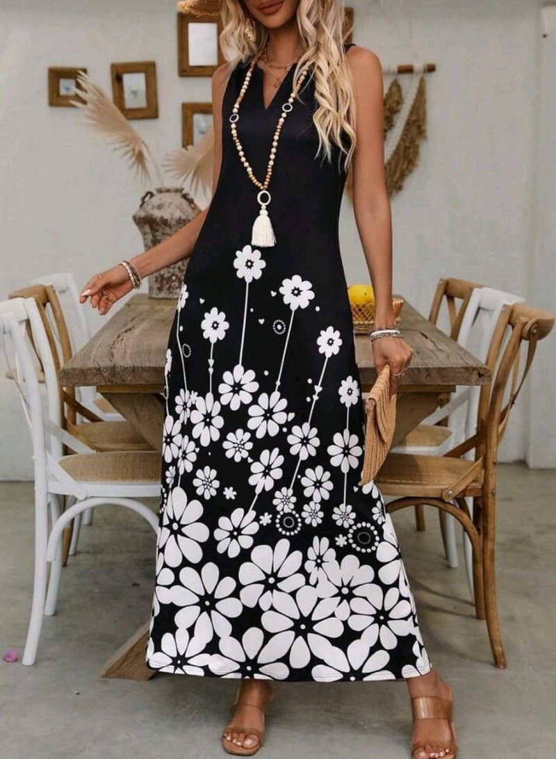 SHEIN LUNE Women Bohemian Style Printed Sleeveless Dress,