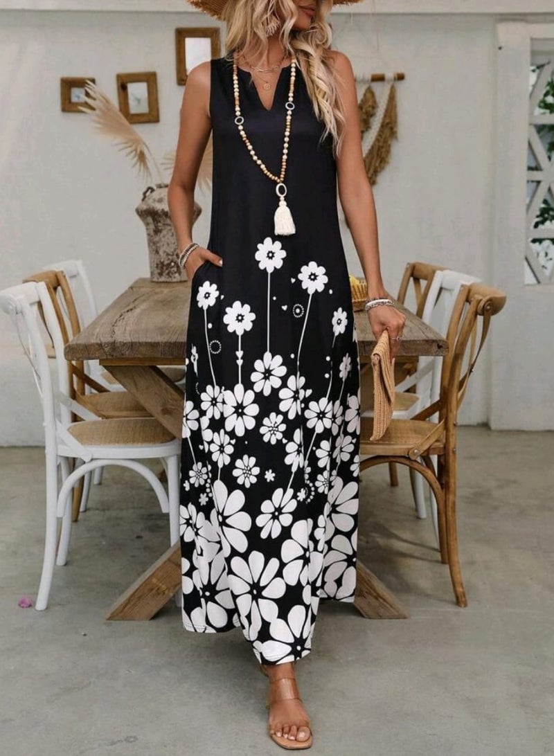 SHEIN LUNE Women Bohemian Style Printed Sleeveless Dress,
