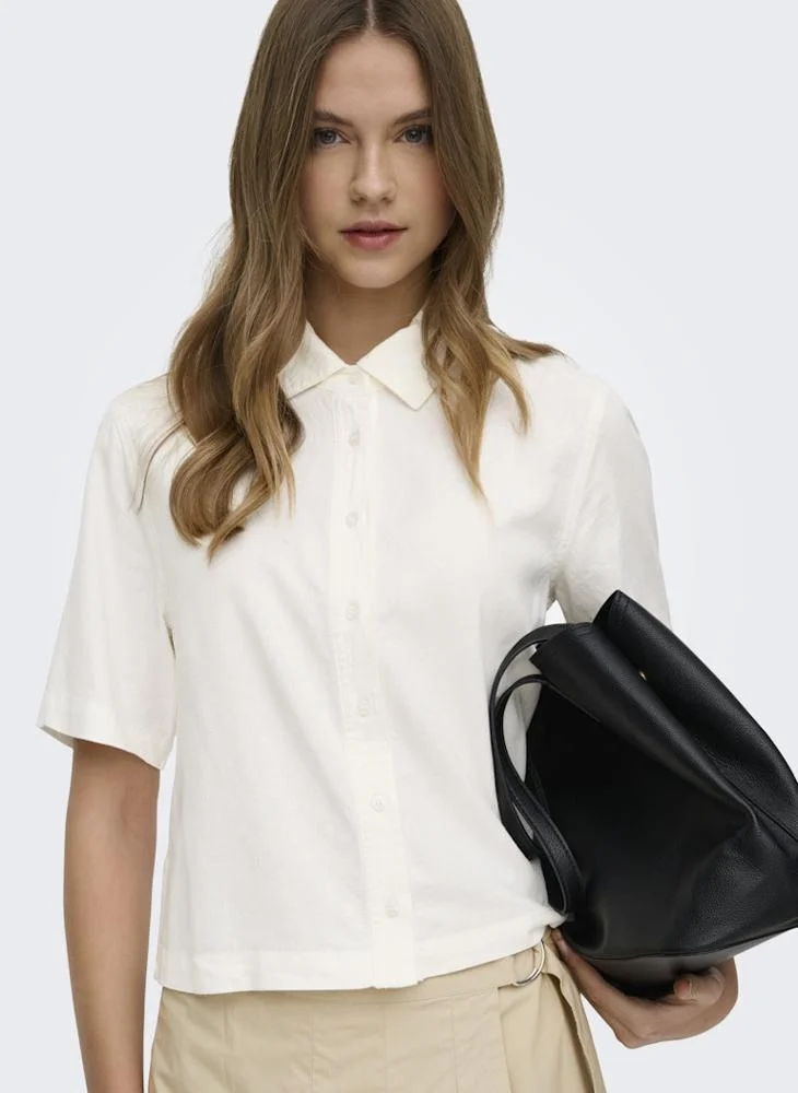 ONLY Onlgoa Short Sleeve Button Down  Linen  Shirt